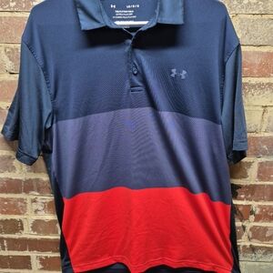 Under Armour men's LARGE Polo Blue / Red Loose The Playoff Polo 4 Of July